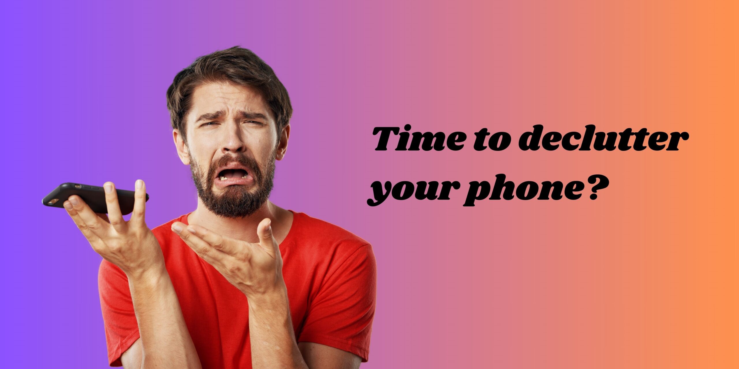 Man looking stressed with a mobile phone in hand.