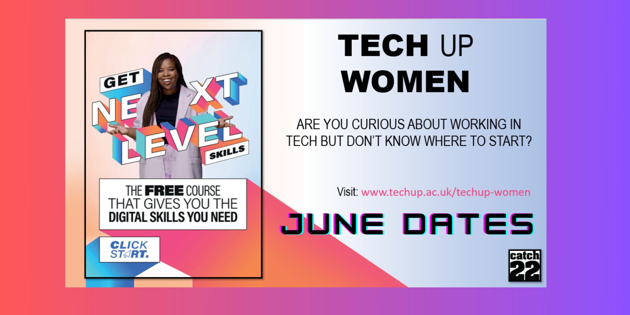 Tech up women, the free course that gives you the digital skills you need. June dates.